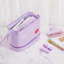 Pencil Case - 2-Layer Large Capacity Aesthetic Pencil Pouch with Strong Zipper, Handheld Stationery Organizer Pen Case with Compartments for College, office, Travel, for Women Men(Purple)