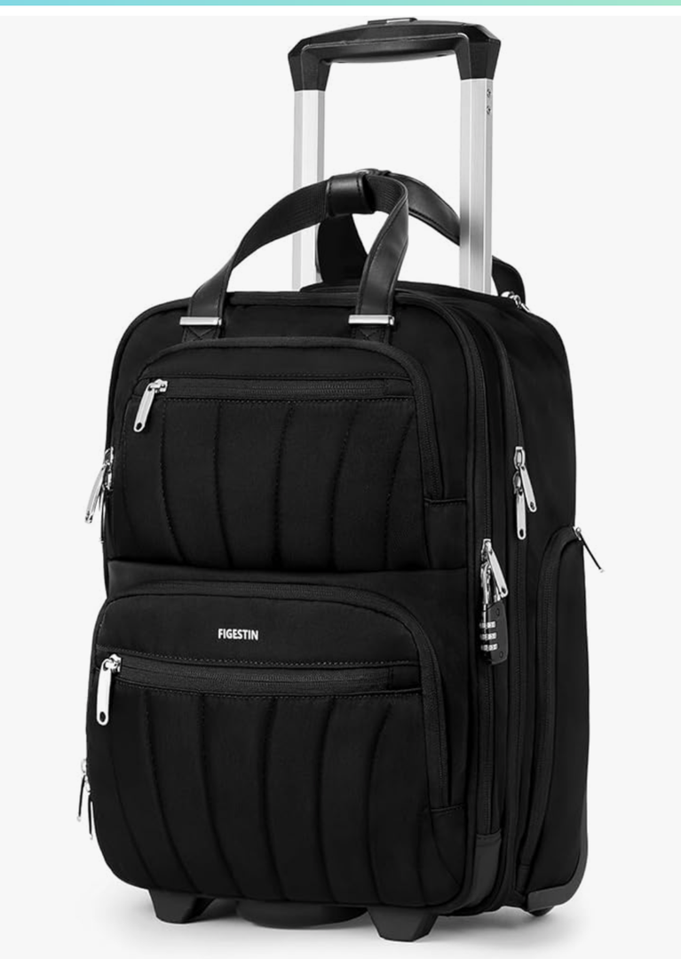 Underseat Carry On Luggage with Wheels, 16-inch Softside Rolling Bag, Lightweight Small Suitcase, Personal Item Travel Bag for Women (Black)