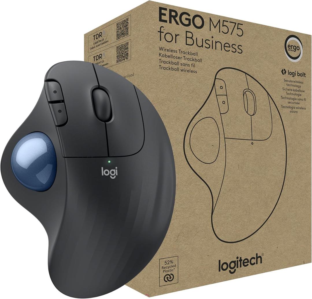 Logitech Ergo M575 Wireless Trackball for Business - Easy Thumb Control, Ergonomic Design, Secured Logi Bolt, Bluetooth, Globally Certified, Windows/Mac/Chrome/Linux - Graphite Logitech Ergo M575 Wireless Trackball for Business - Easy Thumb Control, Ergonomic Design, Secured Logi Bolt, Bluetooth, Globally Certified, Windows/Mac/Chrome/Linux - Graphite