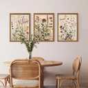 AVECCO Vintage Color Wildflower Canvas 3 Pieces Wall Art, Nature Floral Artwork Wall Decor, Botanical Art Prints for Bedroom Living Room Office Home Decoration Ready to Hang 16x24 Inch Wood Framed