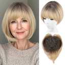EMMOR Hair Toppers for Women Short Bob Synthetic HairPieces with Bangs 10" Side Part Toppers for Women with Thinning Hair 7"  7" Larger Base(Ombre Light Blonde)