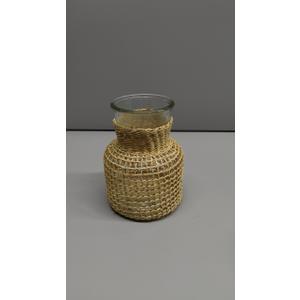 Decorative Glass Vase Rustic Rattan Vase Plant Dry Flower Vase Pot Planter Bulb Vase Flower Container Rattan Weave Glass Bottle Wedding Centerpiece Table Decoration, Khaki 
