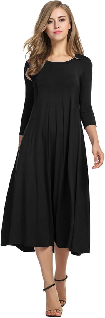 HOTOUCH Women's 3/4 Sleeve A-line and Flare Midi Long Dress, XL