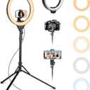 Aureday 14'' Selfie Ring Light with 62'' Tripod Stand and Phone Holder, Dimmable LED Phone Ringlight for Makeup/Video Recording/Photography, Circle Lighting for All Cell Phones&Lightweight Cameras (14in for phone, BLACK)