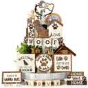 Mifoci 16 Pcs Dog Tiered Tray Decor Cute Dog Signs Home Decor Wooden Woof Decorative Trays Farmhouse Vintage Sweet Home Wooden Sign for Winter Kitchen Coffee Bar Decoration