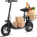 Electric Scooter with Seat ZD06, 800W Peak Motor, 20 Mile Range & 15.5 Mph, Key Start, Foldable E-Scooter with Carry Basket for Pets & Cargo, Electrically-Powered Motor Scooters