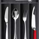 Small Kitchen Utensil Organizer Wooden Cutlery Tray Narrow Wood Silverware Holder Drawer Divider Flatware Organizer Storage Silverware Utensils Tray Black Bamboo Spoon Cutlery Organizer for Drawer