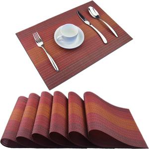 PIGCHCY Placemat,Washable Woven Non-Slip Insulation Durable Placemat Vinyl Table Mat Set of 6 (Scarlet Red)