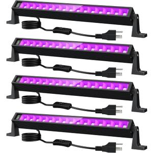 38W LED Black Light Bar, Blacklight Bars with Plug and Switch Light Up 22x22ft Area for Glow Party Halloween Parties Bedroom Decorations Stage Lighting 4 Pack