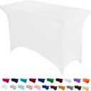 Peomeise 4FT Spandex Table Cover Rectangular Stretch Spandex Tablecloth (White,4FT)
