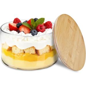 Oungg Large Salad Bowl, Trifle Bowl Glass with Sealed Lid, Versatile Mixing and Serving Bowl for Laying Ice Cream,Cake,Cupcake,Salad (9 in)