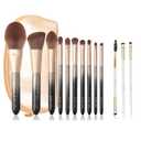 Natural Hair Makeup Brush Set Professional, Sable Makeup Brushes Set + Angled Eyebrow Brush & Fine Angled Eyeliner Brush & Eyelash Brush Set