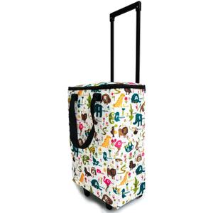 Folding Shopping Cart With Wheels for Groceries,Small Rolling Grocery Cart with Insulation Layer,Portable Tote Bag on Wheels With Pull Handle zipper seal,Lightweight White