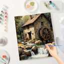 River Mill House Paint by Numbers Kit for Adults - DIY Watermill by Stream Painting on Canvas, Acrylic Paint Set, Suitable for Beginners, Home Wall Decor or Gift Idea(16X20IN Framed)