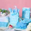 PerKoop 25 Packs Baby Shower Gifts Bags Bulk Baby Shower Party Favor Bags with Handle Paper and 25 Sheets Decorative Tissue Paper for Guests Gender Reveal Supply(Blue)