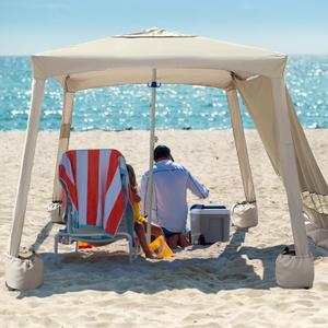 AMMSUN Beach Cabana, 6.2'6.2' Beach Canopy, Easy Set up and Take Down, Cabana Tent with Sand Pockets, Instant Sun Shade with Side Wall, Vintage Beige