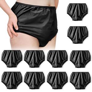 Vinsatin 10 Pcs Adult Plastic Diaper Cover Pull-On Cover Plastic Pants Reusable Incontinence Waterproof Pants(X-Large,Black)