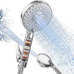 SR SUN RISE Filtered Shower Head with Handheld High Pressure 9 Spray Mode Showerhead Detachable Shower Head Water Softener Filters Beads for Hard Water Remove Chlorine 1 Filter Bright Silver