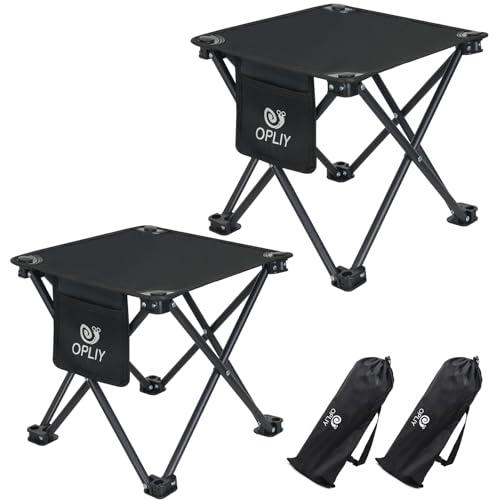 Opliy Camping Stool 2 Pack,13 Inch Portable Folding Stool for Outdoor Gardening and Beach Hiking Fishing,Foot Stool with Carry Bag (Black)