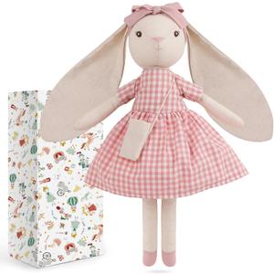 15" Bunny Stuffed Animal for Girls, Plush Toy Doll -Wearing Pink Plaid Dress,Cute Doll Set Dress Up for 3 4 5 Year Old Girl - Gift for Little Girl, Birthday, Easter,Christmas