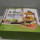 Bamboo 3 Tier Fruit Basket Stand for Kitchen Counter, Tiered Wooden Large Countertop Vegetable Fruit Holder with Banana Hook, Natural