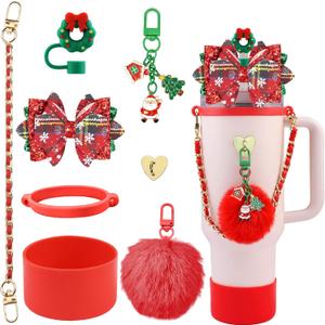Bling Bow Tumbler Accessories for Stanley Cup 30 40oz | Accessories for Stanley Cup including Silicone Straw Topper Cover, Silicone Boot, Leather Water Bottle Handle Strap, Charms, 40oz, 30oz