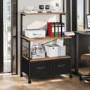 VECELO Lateral File Cabinet on Brakeable Wheels, Large Printer Stand with 3 Open Storage Shelf, Large Capacity, Ideal for Home Office, Suit for Letter Size, Brown