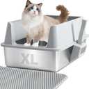 Stainless Steel Litter Box with Lid, XL Metal Litter Box, Anti-Urine Leakage Cat Litter Boxes Extra Large for Big/Multiple Cats, Never Absorbs Odors, Non-Stick, Includes Scooper and Mat