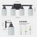 Bathroom Light Fixtures, 4-Light Matte Black Bathroom Vanity Lights with Milky White Glass Shade, Bathroom Lights Over Mirror Wall Lamp Sconces for Mirror Bedroom, Living Room Hallway