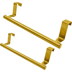 2 Pack 9 Inch Towel Holder, Gold Bathroom Towel Bar Stainless Steel Hand Towel Rack, Over Cabinet Door Towel Bar for Kitchen Bathroom