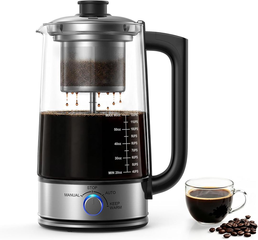 12-Cup Electric Percolator Coffee Pot, Glass Percolator Coffee Maker