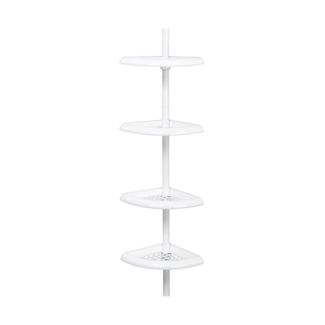 Zenna Home 2153WW2 Tension Pole Shower Caddy, 7.2 in OAL, 10.6 in OAW, 4-Shelf, Plastic, White