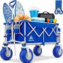 Beach Wagon with Big Wheels - 400LBS Heavy Duty Foldable All Terrain Cart with 9" Balloon Wheels for Sand - Collapsible Beach Dolly with Adjustable Handle & Cooler Bag for Outdoor Use, Blue