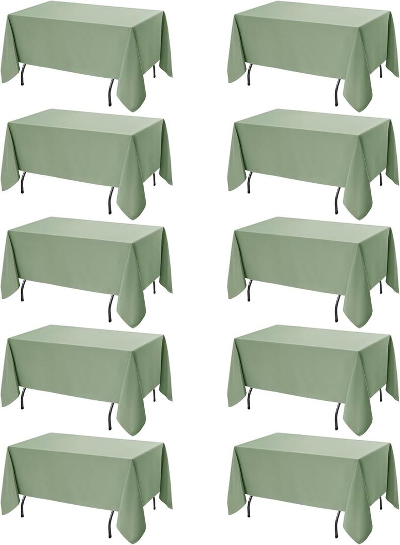 10-Pack Sage Green Tablecloths for Rectangle Tables, 60 x 120 Inches, Stain-Resistant Polyester Fabric for 6 Foot Tables - Washable Table Covers for Weddings, Birthday Parties, Events