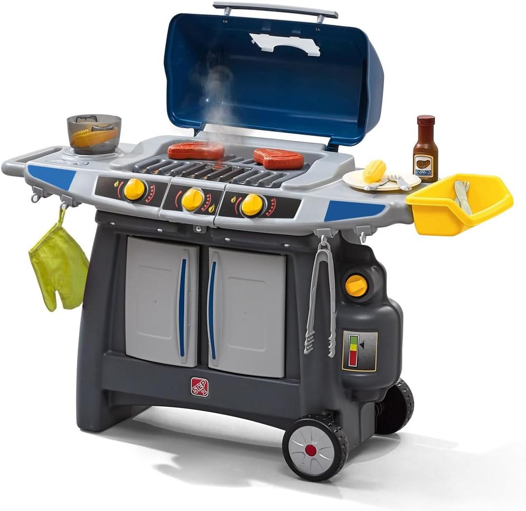 Step2 Sizzle & Smoke BBQ Grill Playset, Indoor/Outdoor Interactive Play with Sounds and Effects, Toddlers 3+ Years Old, 15 Piece Toy Accessories
