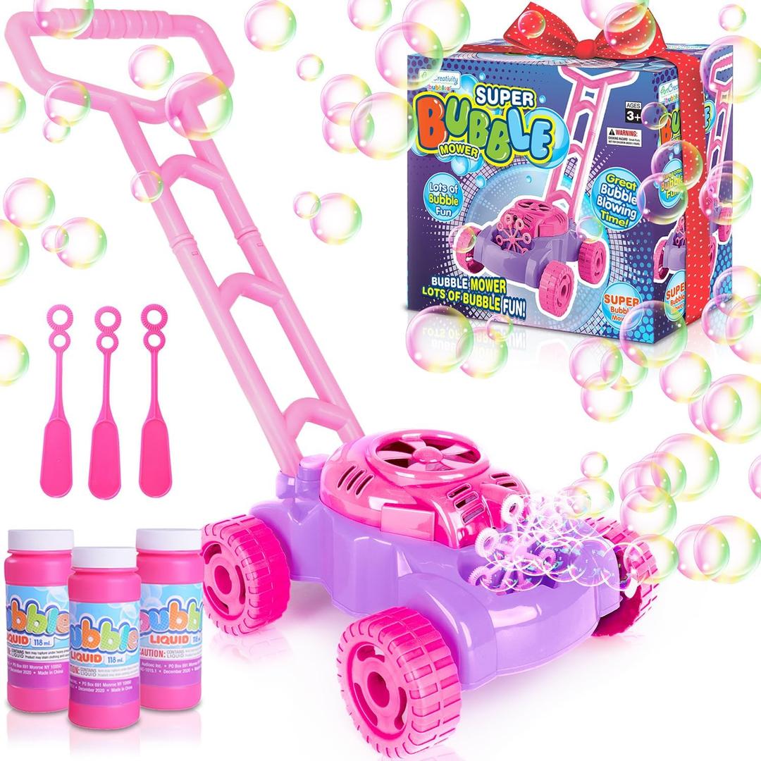 ArtCreativity Bubble Lawn Mower for Toddlers 1-3, Kids Bubble Machine for 1-Year-Old Girl Gifts, Summer Outdoor Push Gardening Toys for Kids Age 1 2 3+ Halloween Birthday Gifts for Preschool Girls