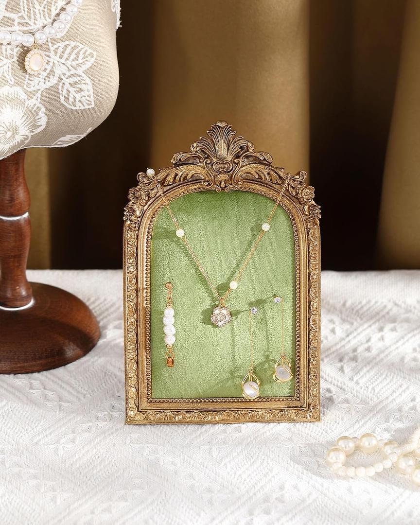 Wonderjune Jewelry Display Stand Vintage Necklace Organizer Ring Holder Earring Tray Resin Jewelry Photography Props Frame with Velvet Backing for Gifts
