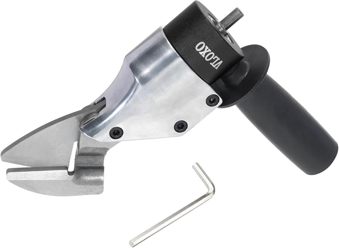 VLOXO Professional Metal Shear Drill Attachment, Sheet Metal Cutter for Drill Attachment with 360 Pivoting Handle, Power Tool Accessory for Curved and Straight Cutting on Steel, Aluminum(Black)