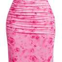 GORGLITTER Women's Floral Wedding Guest Bridal Shower Summer Midi Dresses | Tea Party, Baby Shower, Cocktail Dress, Ruched, Dresses for Women, Sundresses (Pink, M)