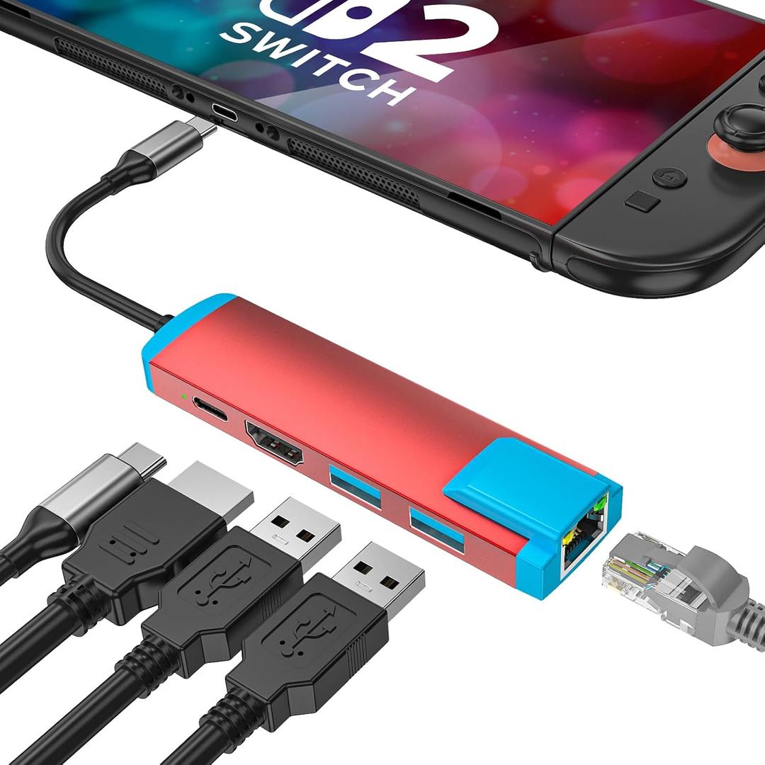 USB C to HDMI Adapter for Switch 2,USB C Docking Station with 4K@60Hz HDMI Port/Type-C PD Port/USB 3.0 Port/1000M LAN Port,Replacement for Official Switch 2/Switch/Switch OLED/Steam Deck Dock