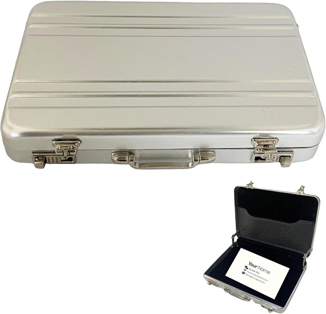 Mini Briefcase Prop Silver Small Fake Breif Case Card Box Hard Metal Aluminum Storage Organizer Suitcase Holder Costume Business Card Case for Men Women