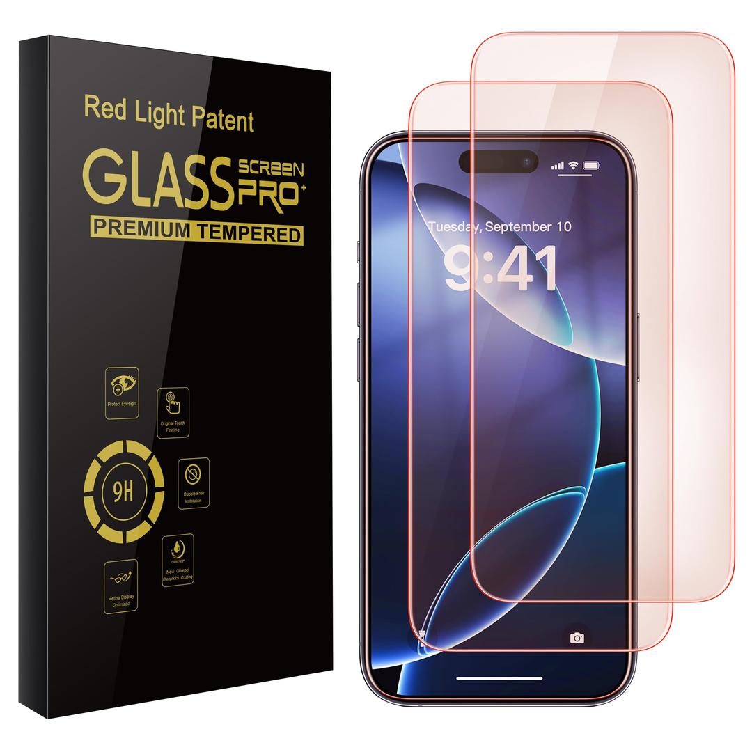 WASOCA 1Pack Screen Protector for iPhone 16 Pro Max [6.9 inch] with Installation Frame, New Red Light 9H Tempered Glass Screen Protector Upgraded Protection, Anti-Blue Light