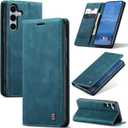 for Samsung Galaxy S25 Case, Flip Wallet Leather Case with Card Holder Magnetic Closure Shockproof Kickstand Protective Phone Cases Cover for Galaxy S25, Blue-Green