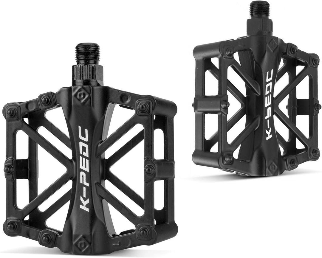 GPMTER Bike Pedals 9/16 for MTB, Mountain Road Bicycle Flat Pedal, with 16 Anti-Skid Pins -Universal Lightweight Aluminum Alloy Platform Pedal for Travel Cycle-Cross Bikes etc (Black)