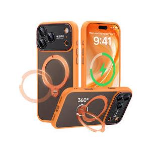 for iPhone 17 Pro Max Case: 360 Spin Magnetic Stand, Camera Protection (Compatible with MagSafe) 18FT Military Protection Shockproof Matte Translucent Phone Cover for iPhone 17 Pro Max 6.9", Orange