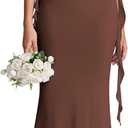 KUTUMAI Elegant Long Formal Wedding Guest Dresses for Women 2026 Ruffle Bodycon Cocktail Party Maxi Dress (Large, Brown)