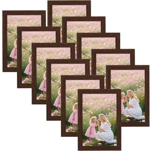 CRUGLA 4x6 Picture Frame Set of 11, Multi Rustic 4 by 6 Photo Frames Collage for Wall or Tabletop Display, Brown