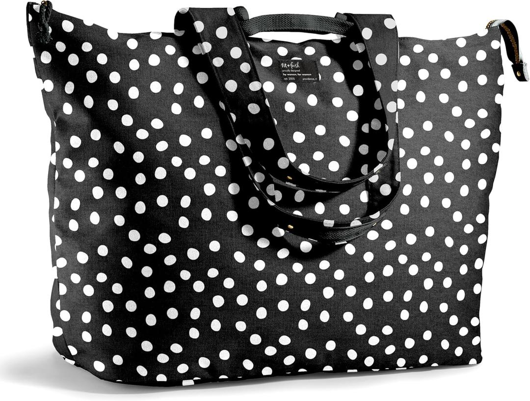 Fit & Fresh Large Beach Bag for Women - Extra Large Travel Tote With Pockets, B&W Dot