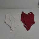 SUUKSESS Women 2 Piece Thong Bodysuit Sexy V Neck Backless Sleeveless Tank Tops (Medium, 01 Pack (Maroon & White))