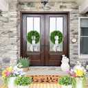 Boxwood Wreaths for Front Door Spring Summer Wreaths Farmhouse Door Hanger,Last Name Year Round Porch Decor, 20 inch Wreath with Personalized Monagram sash Embroidered -20 inch (D)